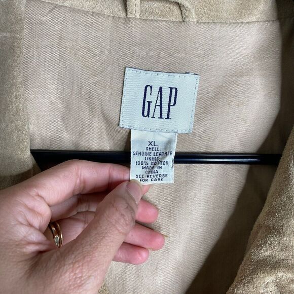 GAP Product RED Leather Mens SZ XL Suede Jacket Y2K Beige Military Rare Boxy - Picture 13 of 16